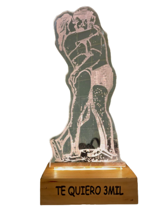 Lámpara Metacrilato Base Madera Personalizada